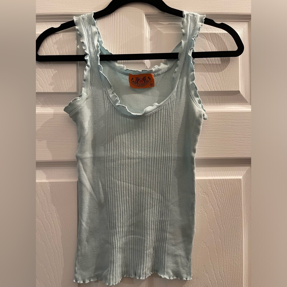 Juicy Couture Ribbed & Ruffle Baby Blue Cotton Tank Top Sz. Small Vintage Y2K